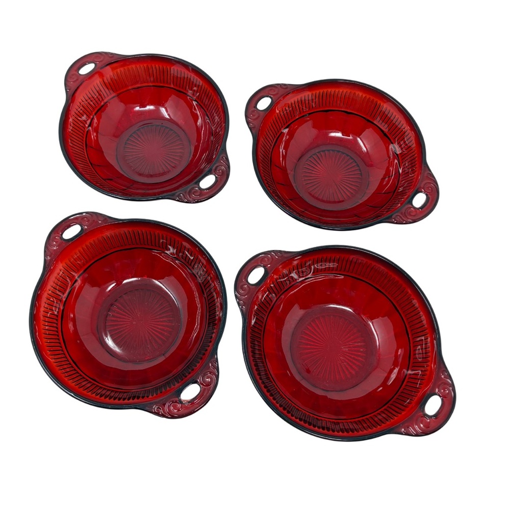 VTG Anchor Hocking Coronation Royal Ruby Red Depression Glass Dessert Bowls 30’s